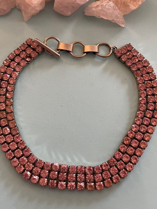 Vintage Jewelry - Vintage Necklace Choker Pink Rhinestone Retro 95 grams 14-16" Patina Art Deco